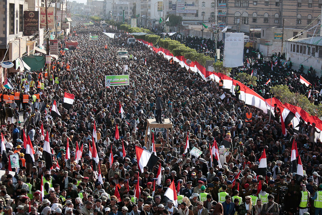 Supporters of Shiite Houthi rebels attend a rally in Yemen
